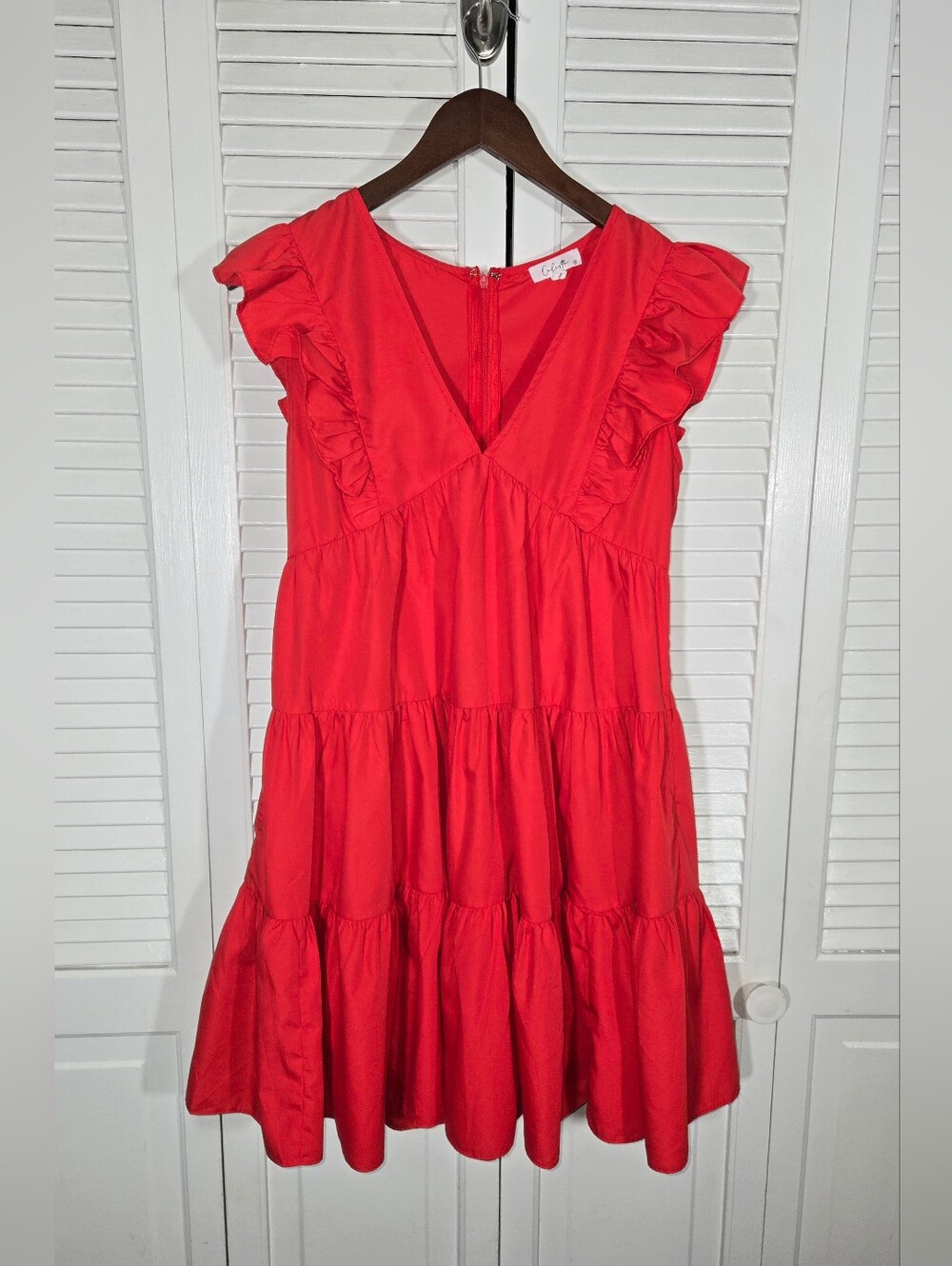 Calista Red Tiered Babydoll Deep V Neckline Ruffle Loose Layered Mini Dress Sz S